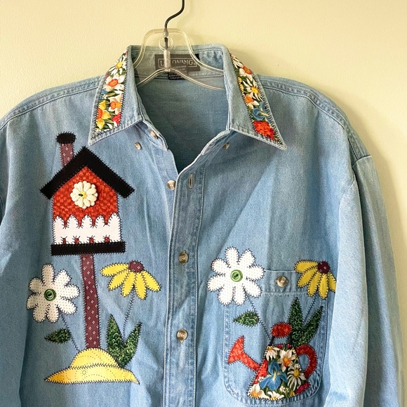 vintage 100% cotton gardening patchwork button up shirt - Picture 2 of 5